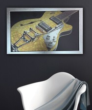 Framed Contemporary Abstract Art On Metal Ronnie wood Duesenberg Guitar 55x35cm