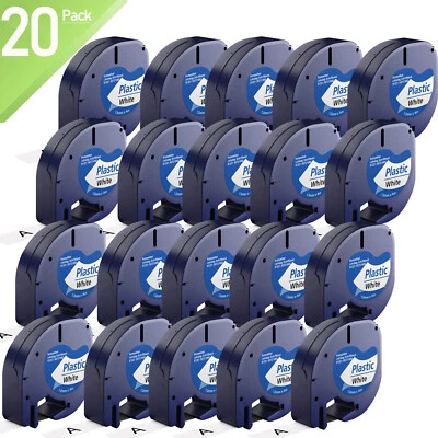 MARKENLOS Kompatibel Dymo Letrata Etikettenband 12mm x 4m White Plastic Schriftband 91221