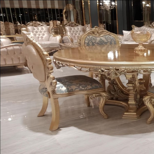 Esszimmerstuhl Stuhl StüHle Holz Luxus Esszimmer Ess Stoff Stil Barock Lehn-image