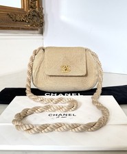Chanel Raffia Silk 24kt Gold Mini Cross Body Bag Vintage Authentic