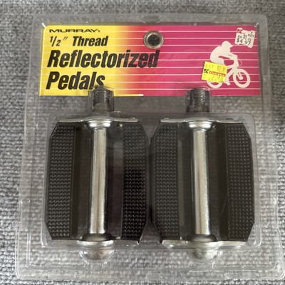 Murray Reflectorized BMX Bicycle Bike Pedals 1/2'' Thread Metal Vintage Kmart