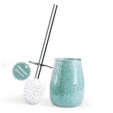Green Toilet Brush and Holder Set Handcrafted Mosaic Glass Holder, Turquoise