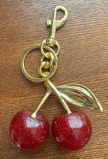 Cherry RED Bag Charm/Keychain Glitter Resin and Metal Brass NWOT