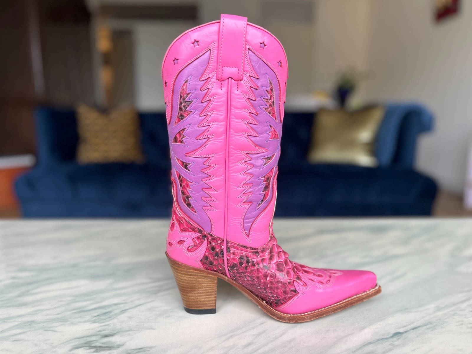 Rare Sendra Pink Python Skin Cowboy Boots Handmade Western Cowgirl Leather Spain image 7