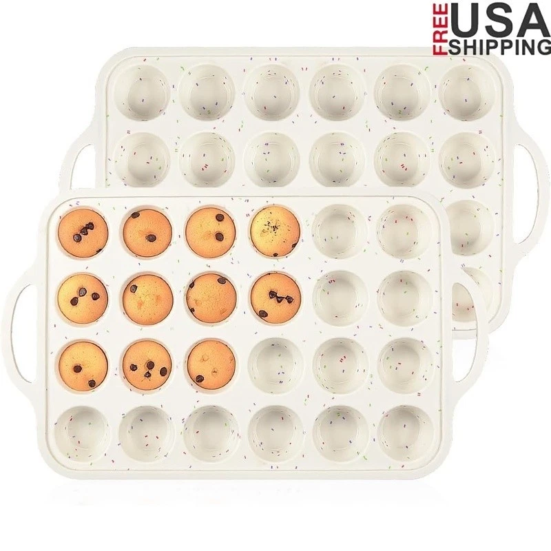 Metal Reinforced Silicone Mini Muffin Pan Nonstick Easy Release Bakeware New