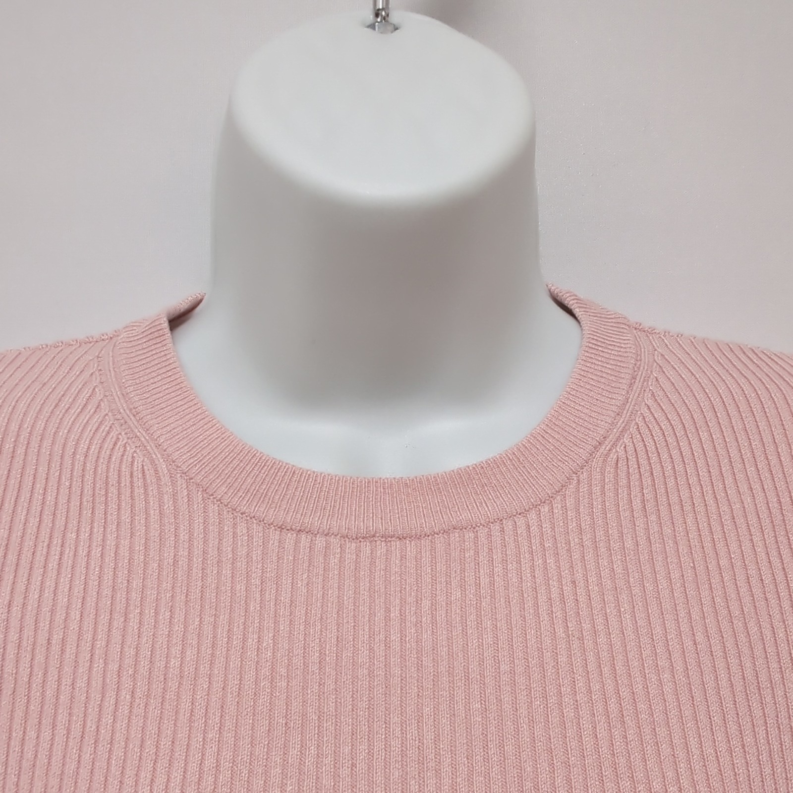 M&S Pink Ribbed Knit Short Sleeve Crew Neck Pullover Top Women’s S image 2