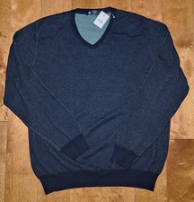 J.CREW Men's Blue V-Neck Sweater 100 Cotton Size Large Long Sleeve Pullover NWT