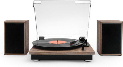 Montauk Vinyl Record Player, 3-Speed Belt Driven Turntable with Stereo Bluetooth