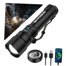  LED Flashlights High Lumens,1500,000lm Super Rechargeable Flashlight-Black