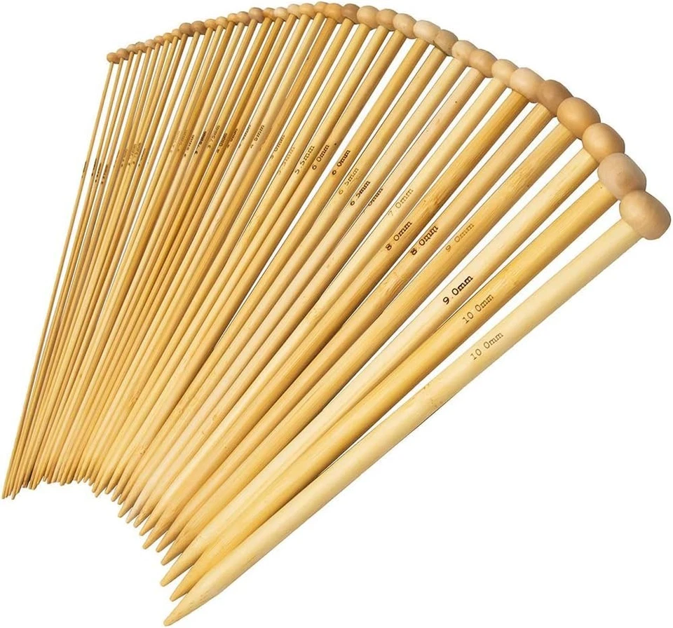 BRANDED 36PCS Bamboo Knitting Needles Set, BetyBedy Single Pointed Knitting Needles, 9