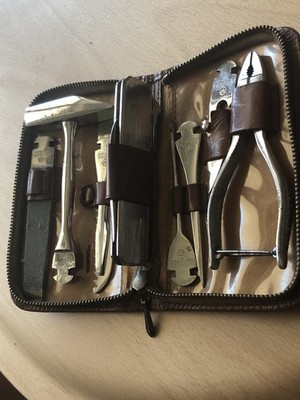 Vintage Dreizack Solingen Werkzeug-Set im Lederetui Reise-Multitool 50er/60er J.