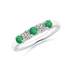 Half Eternity 2MM Round Shape Emerald 925 Sterling Silver Wedding Band Ring