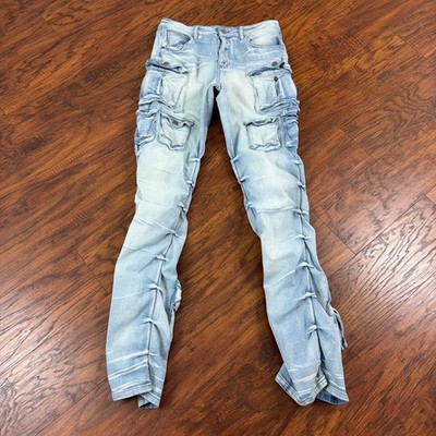 Smoke Rise Red Jeans Womens L Stacked Skinny High Rise Multi Cargo Denim 29x35