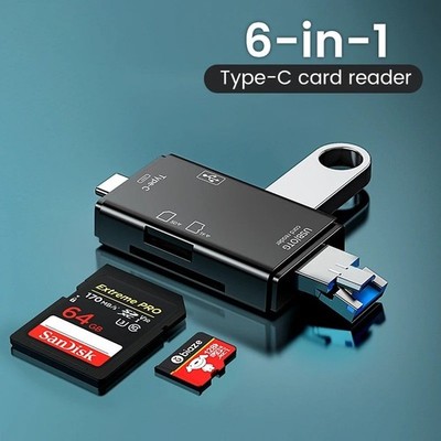 Multifunction 6 in 1 SD TF Card Reader USB 2.0 Type C OTG Adapter