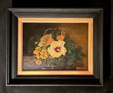 Tableau romantique - Huile sur toile signée - nature morte de style flamand XIXè