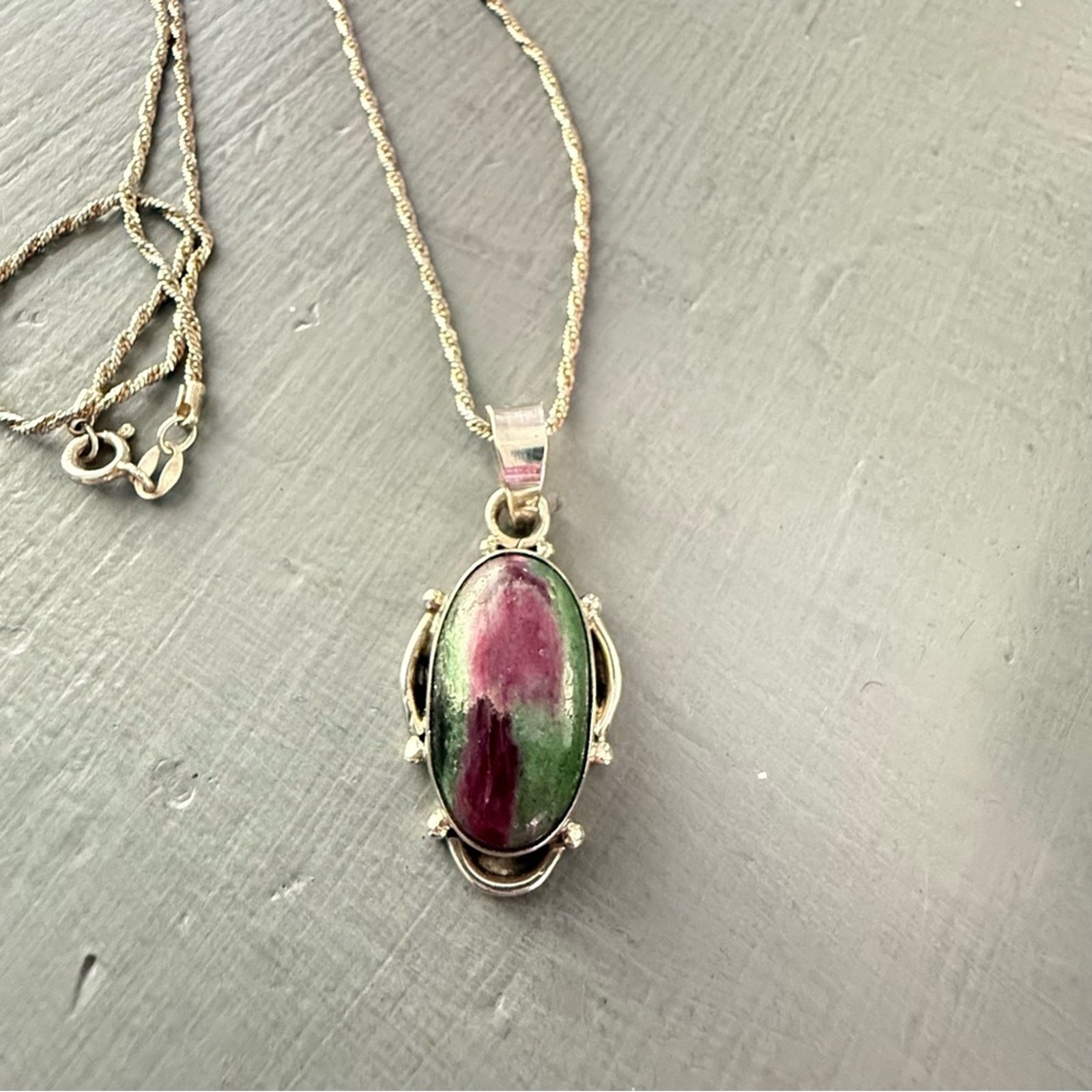 Ruby-Zoisite Stone 925 Sterling Silver Pendant & … - image 2