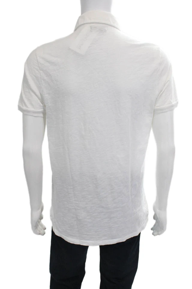 Polo de terciopelo para hombre con cuello manga corta blanco 100 % algodón talla S Foto 3 de 4