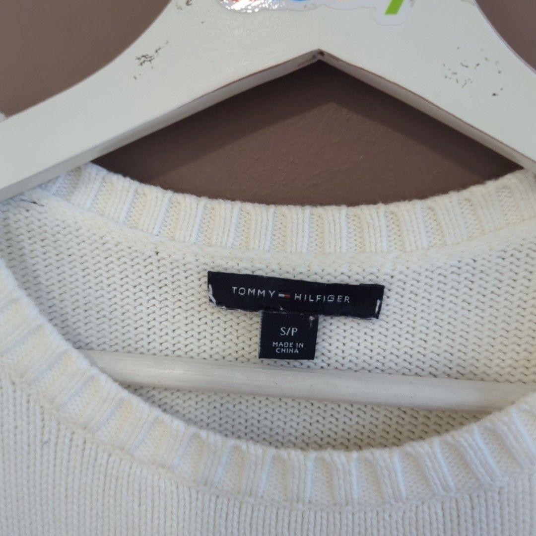 Tommy Hilfiger Sweater Womens S White Colourblock Logo Crewneck Knit Pullover image 3