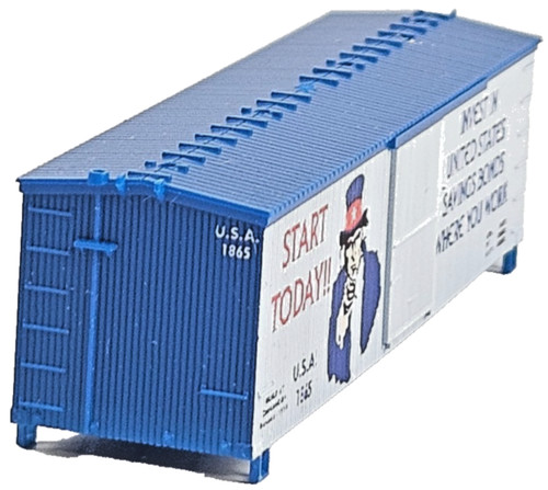 Roundhouse 8915 N US Savings Bonds 40 Ft Boxcar Kit Uncle Sam Farbe blau verpackt. | Condition: Used