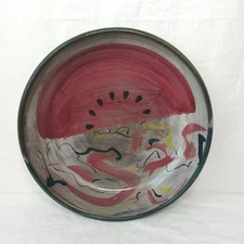 Vintage Watermelon Design Stoneware Pottery Deep Pie Dish 10.5" Handmade Signed