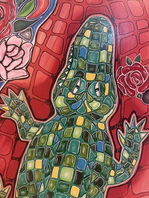 ''Alligator im Garten'' LiBo Art Gallery Original Gemälde Acryl auf Sperrholz