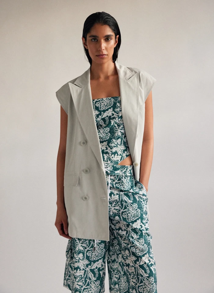 Chaleco TIBI Drapey Trating Gran Tamaño Doble Pecho Talla L wmn Nuevo con Etiquetas $595 Color-Piedra Foto 4 de 4