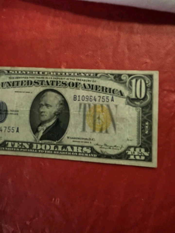 RARE 1934 PLAIN SERIES $10 WWII N. AFRICA EMERGENCY ISSUE Silver Certificate! - Image 4 of 4