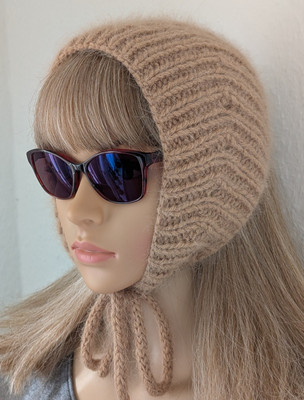 Handmade Mini Bonnet, Knitted kerchief-bonnet, Knitted Wool hat, Angora Bandana