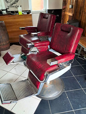 Red Barber Chair with Metal Frame, Silver Base & Footrest, 85x50x55 cm