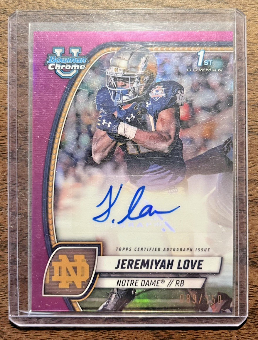 2024 Bowman University Chrome Jeremiyah Love 1st Bowman Fuchsia Auto /150 PA-JLO