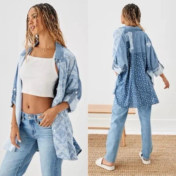 American Eagle Size XS Oversized Patchwork Denim … - image 12