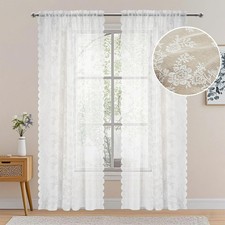 Floral Sheer Lace Window White Curtain Panel Decorative Set 2 Panels 40"W x78"L