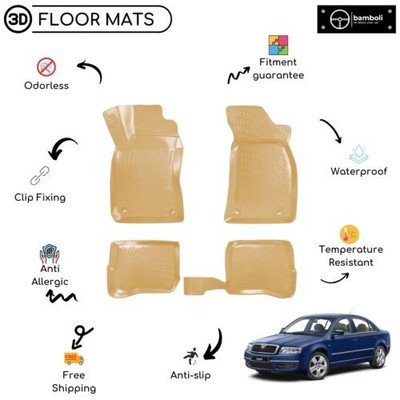 Custom Molded Rubber Floor Mat for Skoda Super B 2001 - 2008 Beige