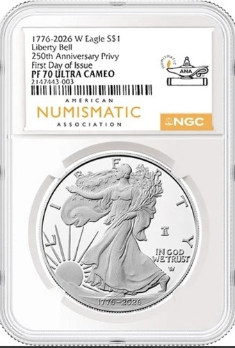 2026 W Proof $1 American Silver Eagle NGC PF70UC Privy 250th ANA SHOW Savannah %