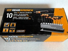 Gearwrench 83523 SAE 10 PC Ball End T-Handle Hex Key Set Metal Benchtop Stand ^