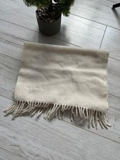 Vintage Valentino Wool Scarf Cream Beige Embroidered Logo Fringe