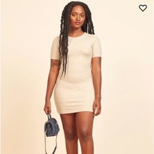 REFORMATION Kendy Ribbed Mini T-Shirt Dress Marble Heather Taupe Sz S {II23}