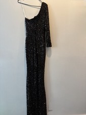 Fashion Nova Black Sequin One-Shoulder Long Gown Dress, Women’s Size S