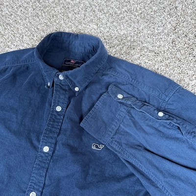 Vineyard Vines Shirt Mens XL Blue Classic Fit Whale Logo Button Down Corduroy