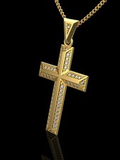 Shaquille O'Neal Simulated Dmd Sterling Silver 14k Gold Plated Cross Pendant