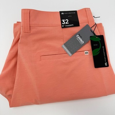 Travis Mathew Mens Tech Chino ECO Short Peach 32 8'' Inseam Performance NEW