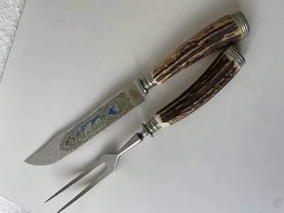 JACOB & CO SOLINGEN Tranchierbesteck 2-tlg Messer & Gabel Edelstahl Horngriff