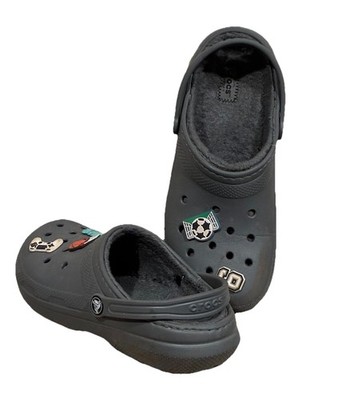 Crocs With 5 Charms/J6/W7/M5/ Gray/ Preowned.