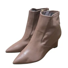 Franco Sarto Wedge Heel Ankle Booties Pointed Toe Brown Faux Leather Size