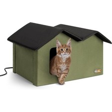 K H Pet Products Outdoor Heated Kitty House Extra-Wide Olive/Black 26.5 X 21.5