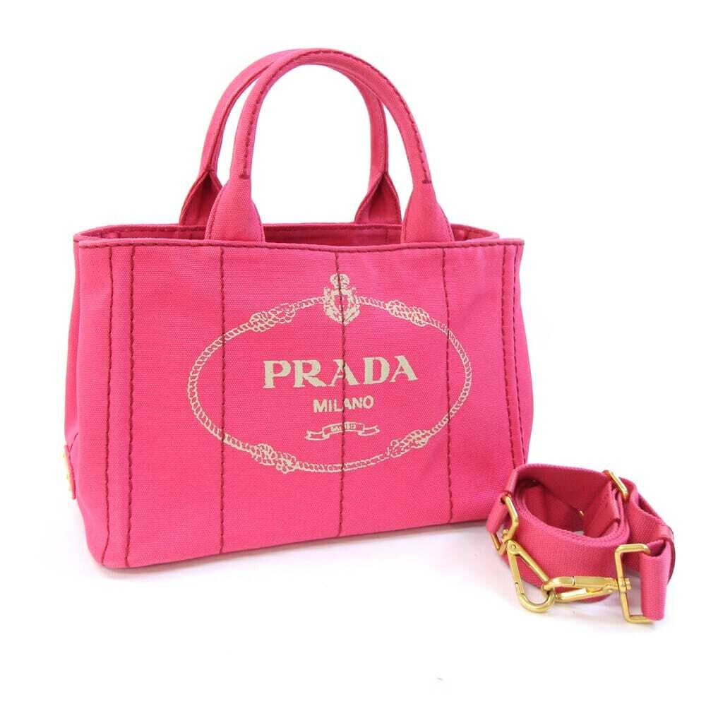 Prada 2WAY Handbag Canapa 1BG439 Pink Canvas Used Shoulder Logo Crossbody Ladies