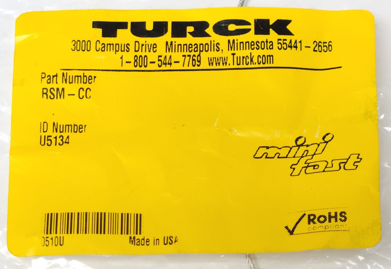 TURCK RSM-CC Mini Fast Cord Cable Closure Cap U5134 Stainless Steel