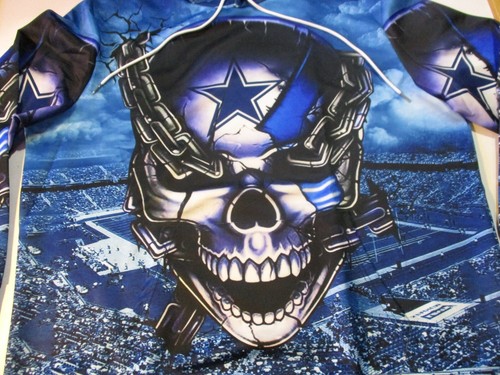 DALLAS COWBOYS LOGO SKULL & CHAINS 2-SIDED ALL OVER PRINT HOODED SWEATSHIRT 2XL - Picture 2 of 13