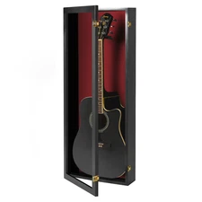 Acoustic Guitar Display Case Acrylic Guitar Case Wall Mount- Black w/ Red Felt