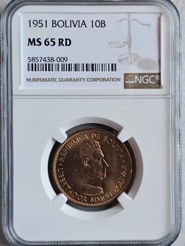 Bolivia 10 Bolivianos 1951 NGC MS 65 RD